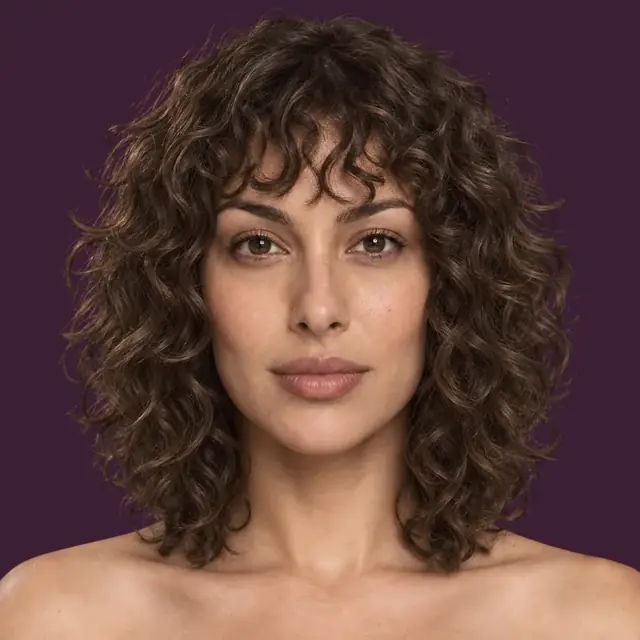 AI-generated woman with a curly shag haircut