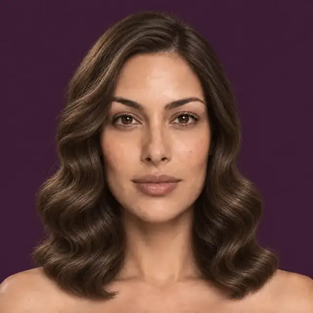 The same AI-generated woman with Hollywood waves