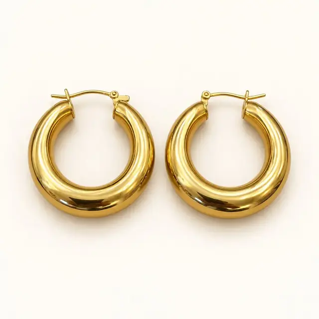 Gold hoop earrings as a studio shot
