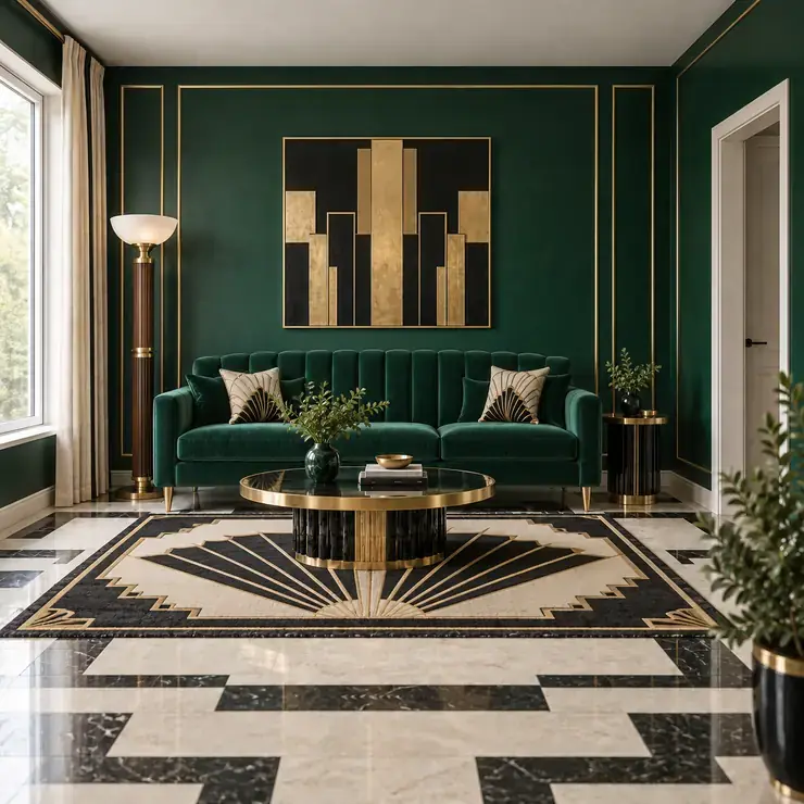 AI-generated living room restyled in art deco