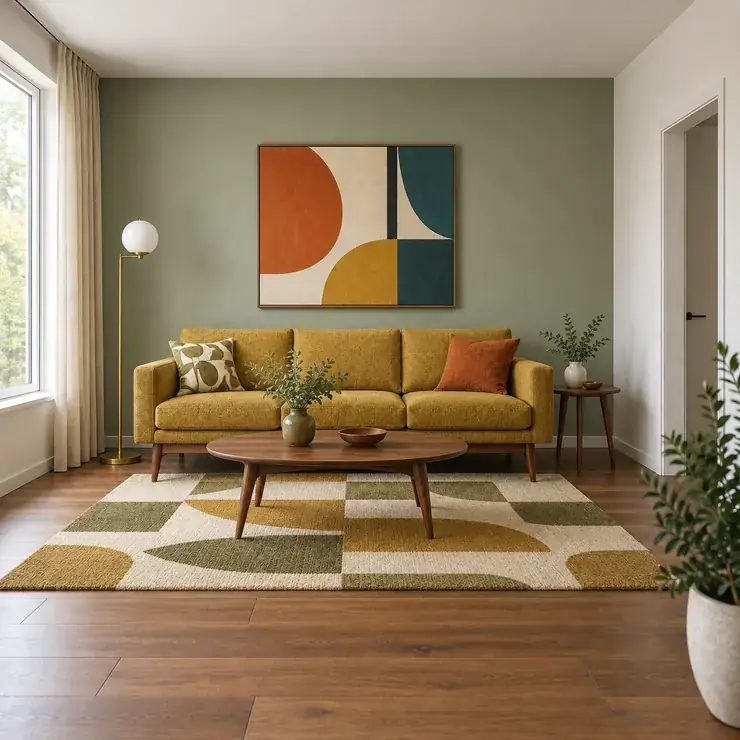 The same room restyled mid-century modern