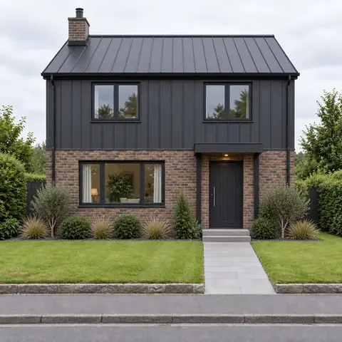 AI-generated house facade restyled industrial